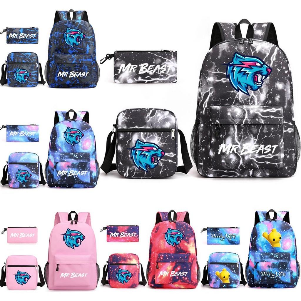 Mr Beast Lightning Cat Three Piece Backpack Set For School With Cute And Fun Design