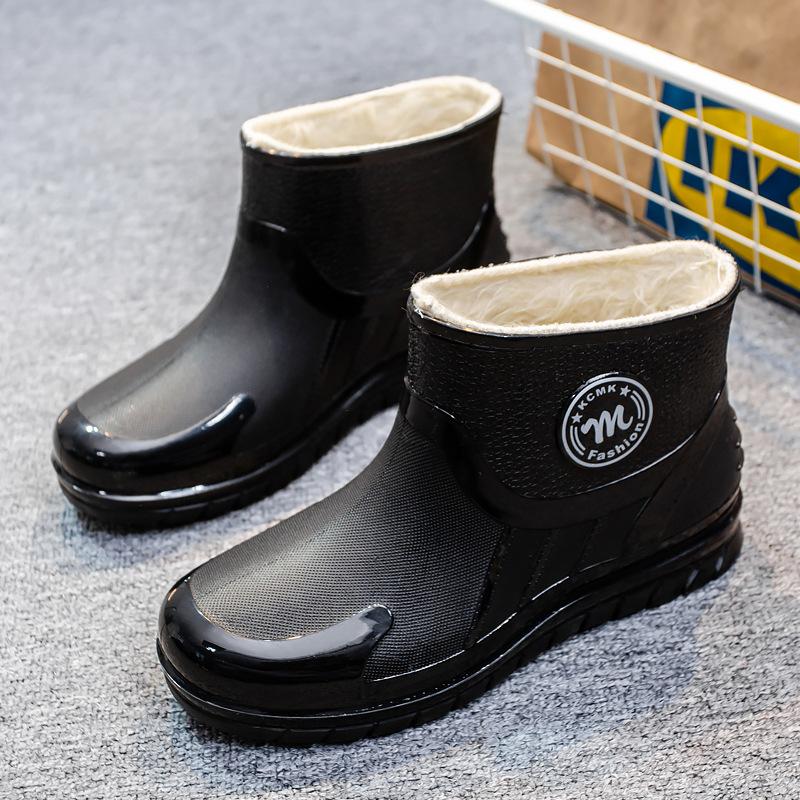 New Fashion Waterproof Men's Rain Shoes Short Tube Kitchen Work Fishing Rain Boots Car Wash Water Shoes Trendy Rubber Shoes
