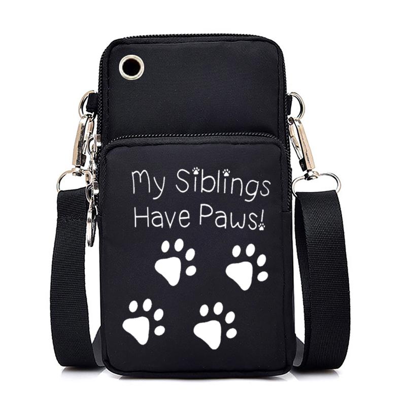 Cat and Dog Paw Print Mobile Phone Bag Small Crossbody Messenger Bag for Animal Lovers