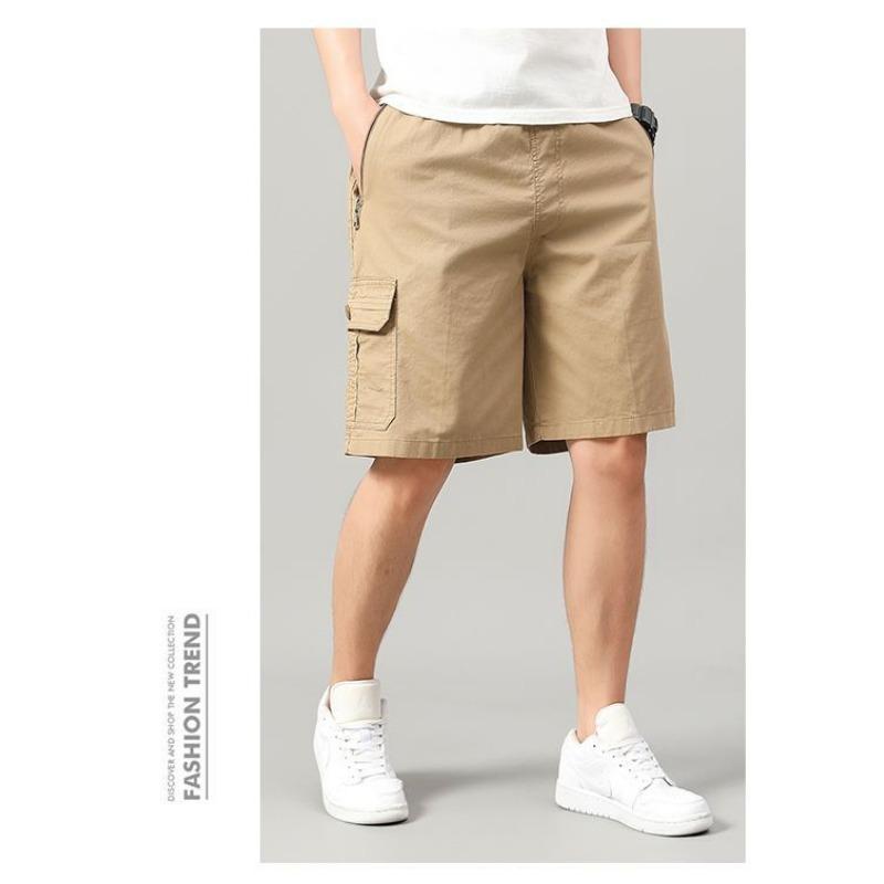 Men's Khaki Cargo Shorts Multi Button Pocket Casual Mid-Length Daily Outdoor Wear