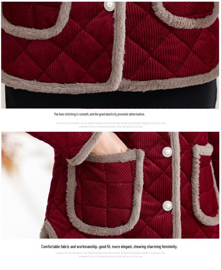 Stylish Winter Cotton Jacket with Velvet Lining for Middle-Aged and Elderly Women – Warm, Casual, and Thickened Coat.