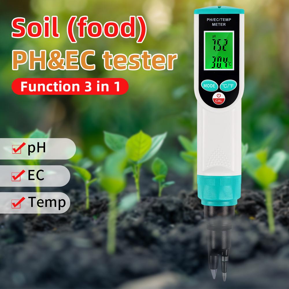 Digital Food PH Meter 0.00~14.00pH Temp PH Tester EC Meter for Meat Dough Sausage Cheese Soil Tester High Accuracy