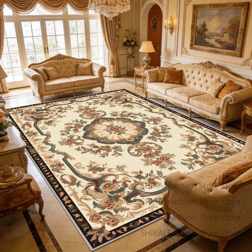 European Style Flower Beige Living Room Carpet Home Decoration Luxury Non-slip Fluffy Rug Large Size Easy Clean Soft Floor Mats