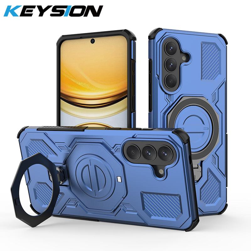 KEYSION Shockproof Magnetic Case for Samsung A57 5G A37 Silicone+PC Upright Live Metal Ring Stand Phone Back Cover for Galaxy A17 4G 5G