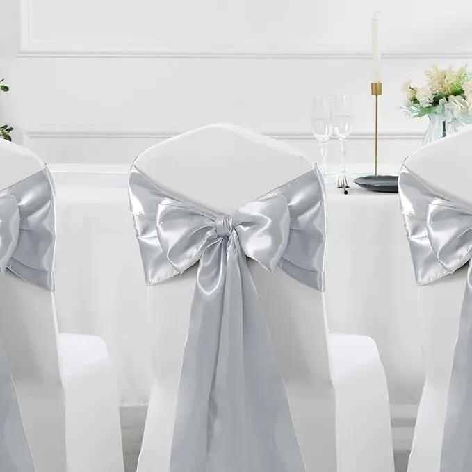 10/50pcs Satin Chair Sash Bows Chair Cover Ribbons For Wedding Banquet Party Baby Shower Event graduation ceremony Decoration