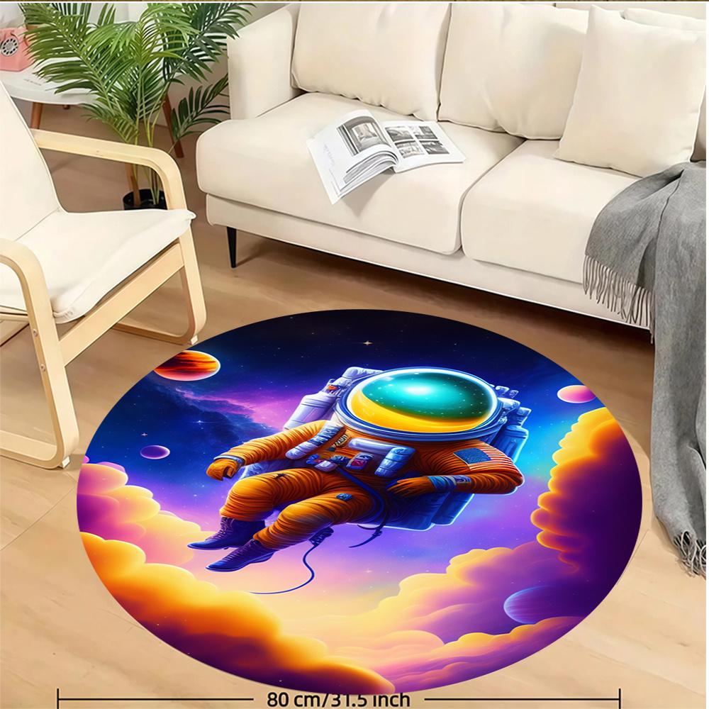 Astronaut Space Clouds Round Rug Flannel Sci Fi Fantasy Floor Mat Kids Bedroom Decor 39in Soft Non Toxic Washable Carpet for