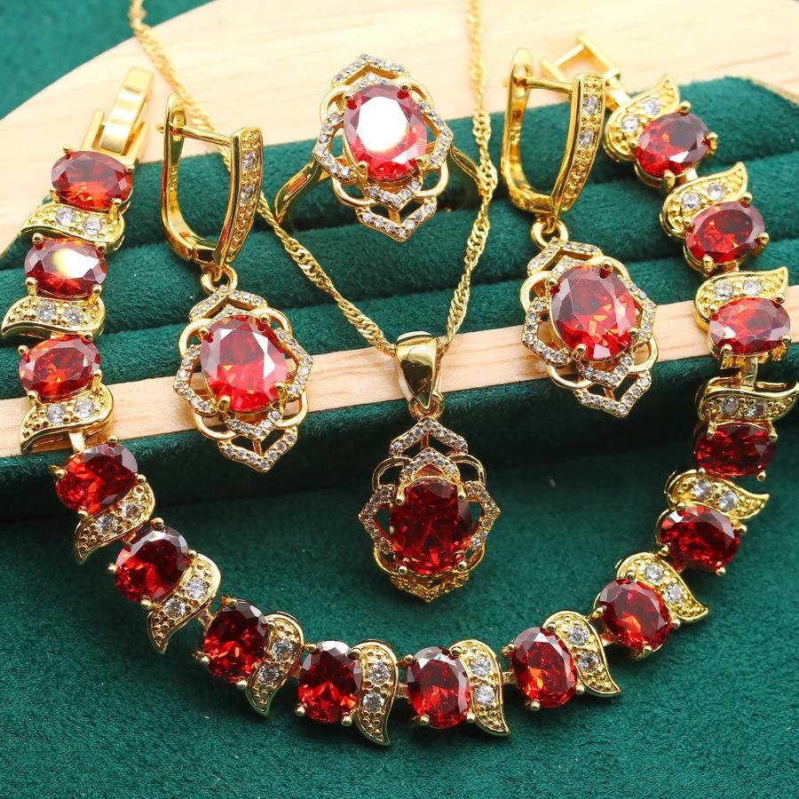 European and N Jewelry Zircon Bracelets Earrings Rings Gold Jewelry Set
