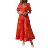 Casual Women's Summer Dresses Puff Sleeve Floral Maxi Dress Gathered Open Back Flowing Layered Beach Maxi Dress