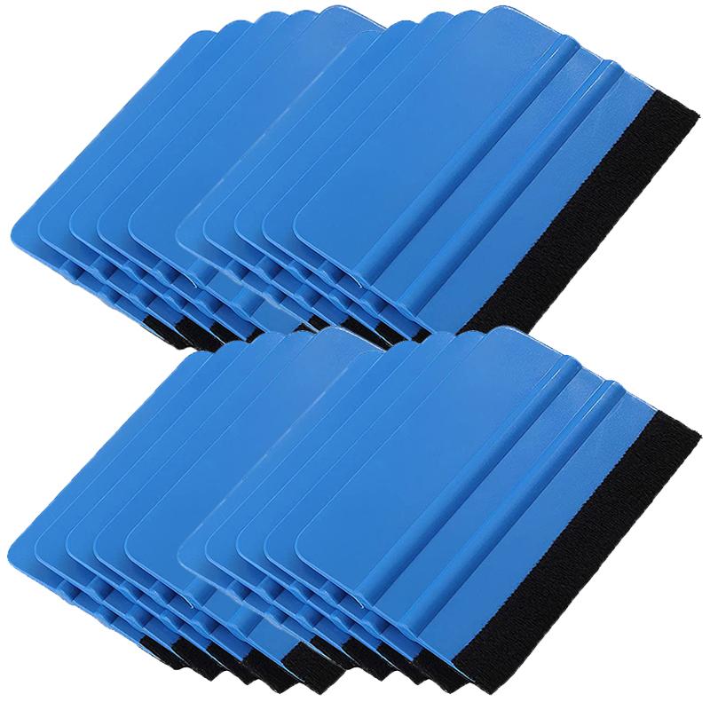 Auto Blue Vinyl Carbon Fiber Window Ice Remover Cleaning Wash Car Scraper With Felt Squeegee Tool Film Wrapping Scraper 1/5/10Pc