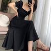 New ArrivAls Open Run Puff Sleeve A Line Long Dress All blAck Nk Opr Ld