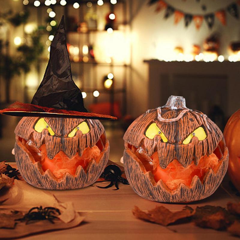 Halloween LED Pumpkin Lights Desktop Ornament With Creepy Sound Thanksgiving Decorative Extendable Spooky Pumpkin Light Decor