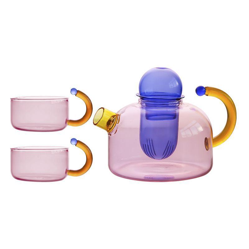 Creative contrast color high temperature resistant household glass teapot moisture