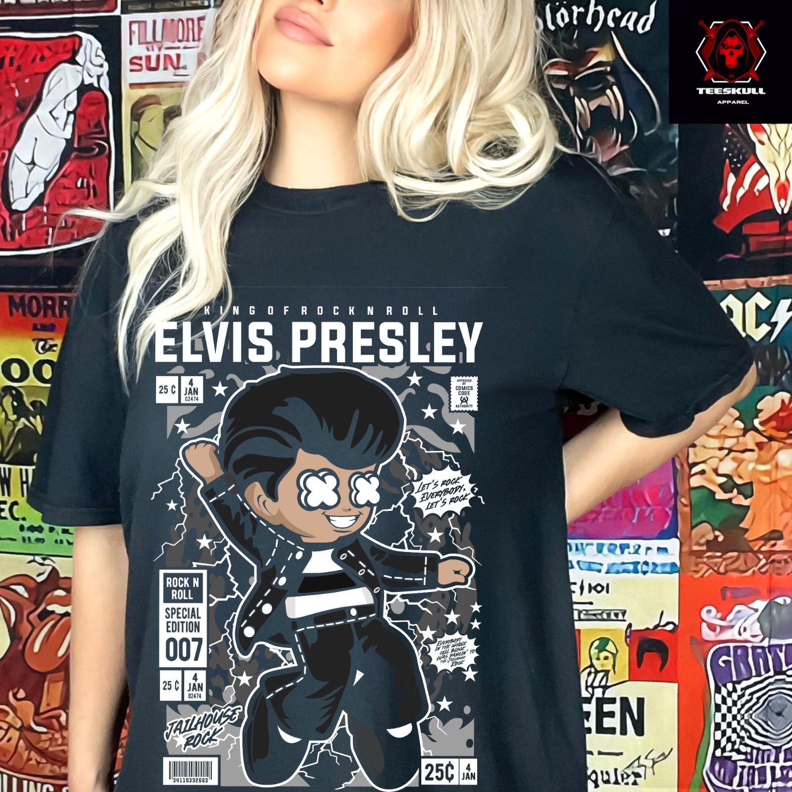 

26 Elvis Presley King of Rock N Roll Comic Music Tee Unisex T-Shirt S–3XL Unisex T-Shirt XXL