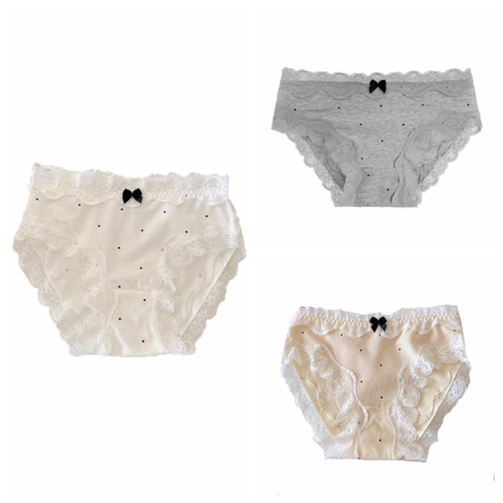 

3 шт. Бесшовные трусы средней посадки в горошек Женское нижнее белье Кружевные трусики с бантиком Подарки XL-3Pcs