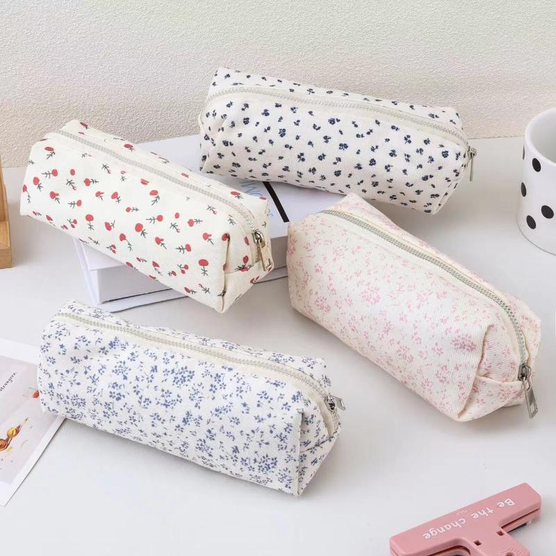 Cartoon Floral Printing Pen Bag Student Grils Stationery Bag Large Capacity Pencil Case Multifunctional Stationery Organizer