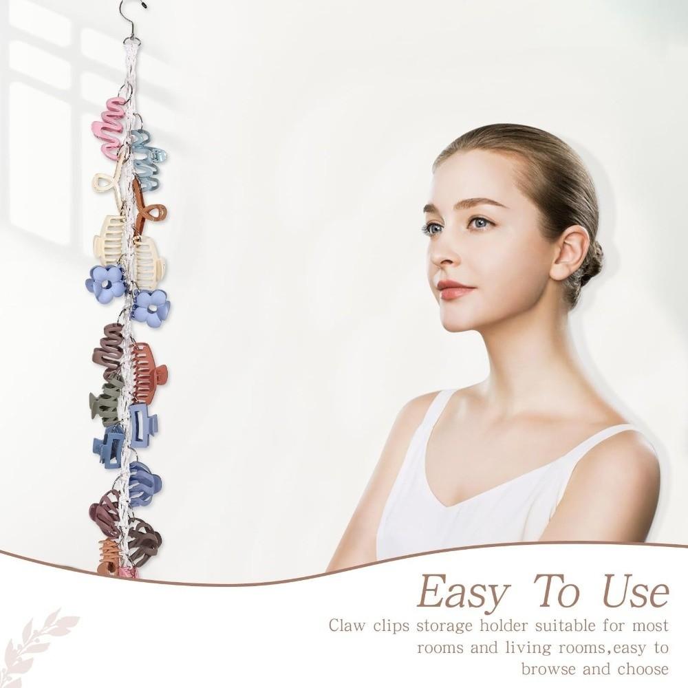 Boho Style Hair Claw Clip Hanger 130cm 20 Metal Rings Claw Clips Organizer Hanging Macrame Design Hair Clip Storage Rack
