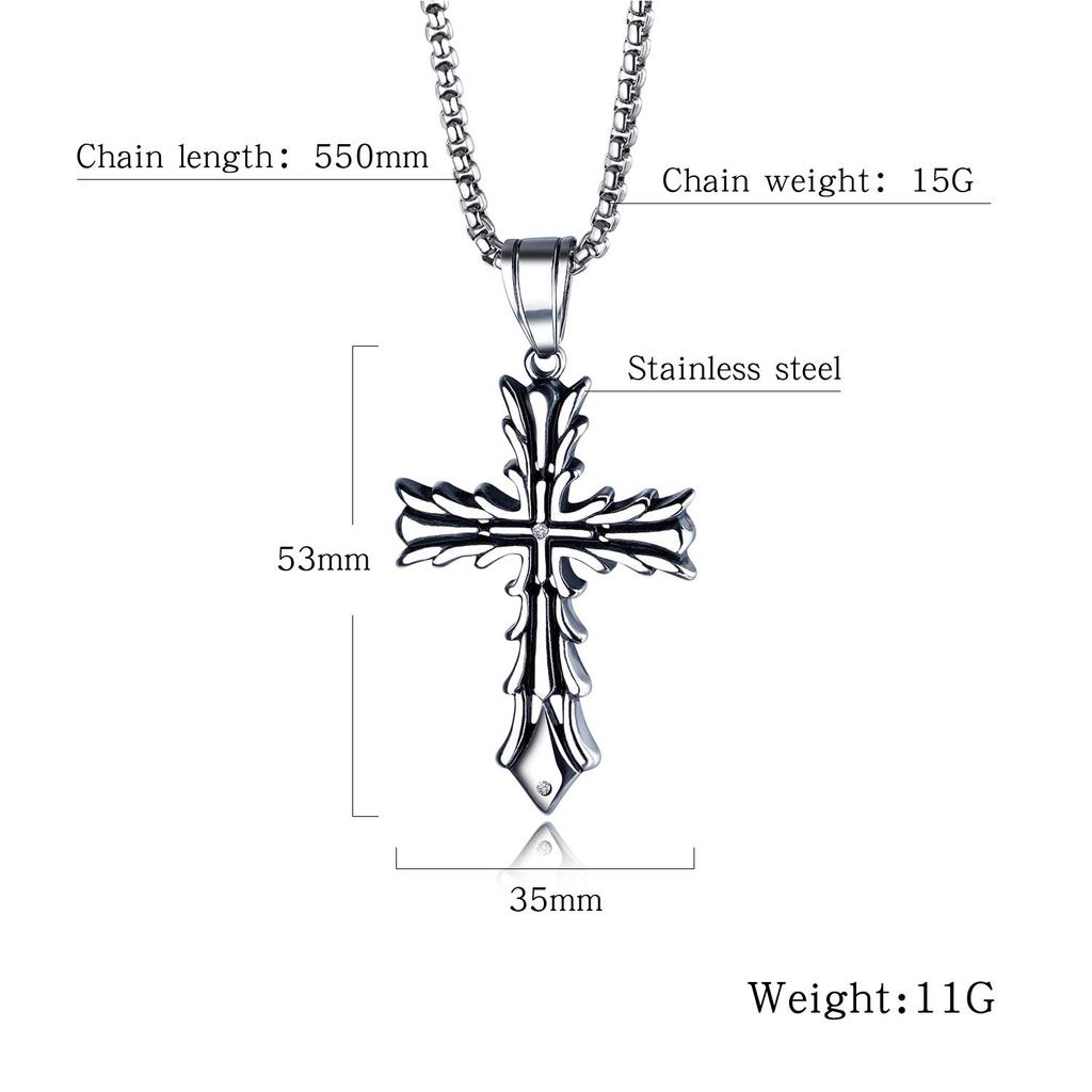 AIKS Jewelry Brand Necklace Titanium Stainless Steel Silver Jesus Cross Crucifix Necklace Hawaiian Men's Men's