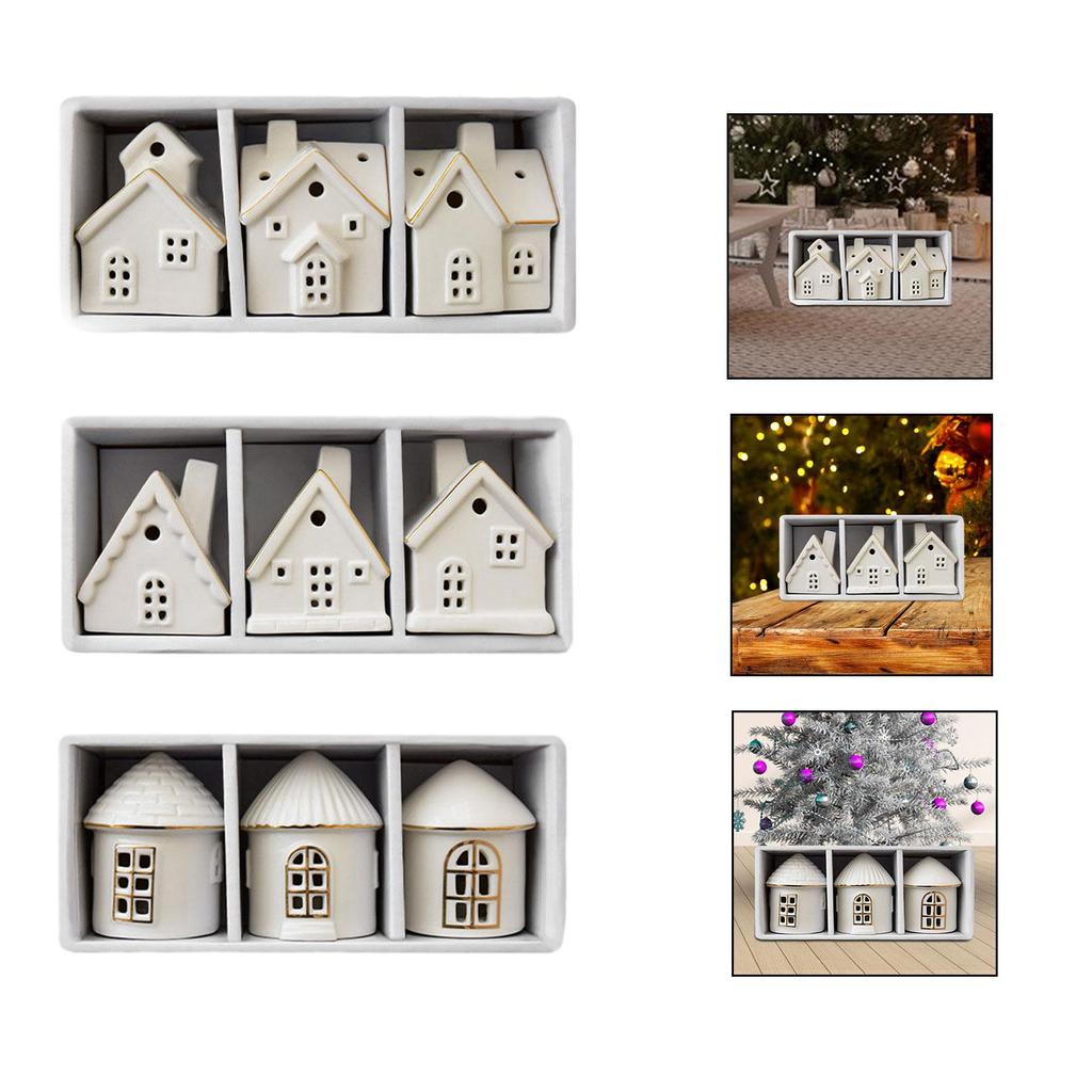 3 Pieces Christmas Miniature House Statue Table Centerpiece Craft Xmas Village Toy for Shelf Living Room Holiday Indoor Office