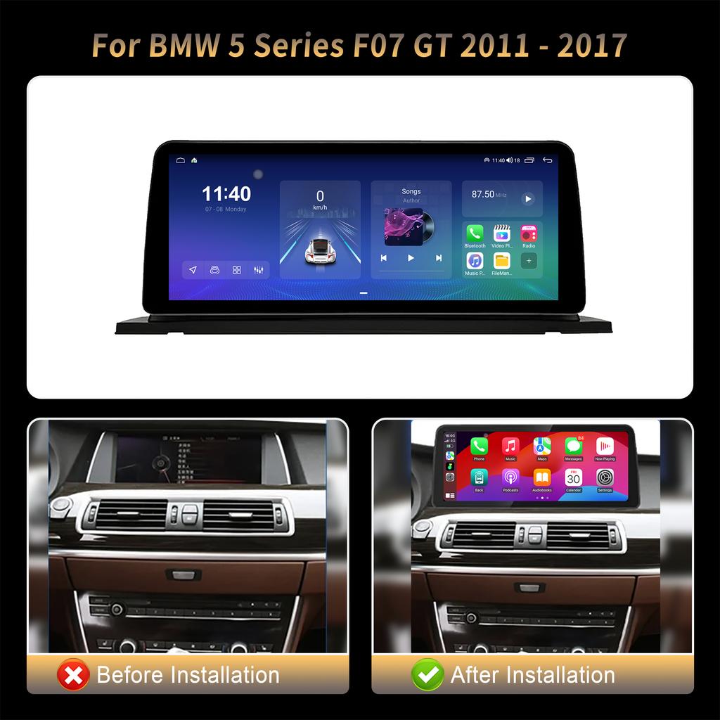 12.3" For BMW 5 Series F07 GT 2011-2017 Android 14 Car Radio Multimedia Stereo 4G GPS Navigation WIFI Wireless BT CarPlay Screen