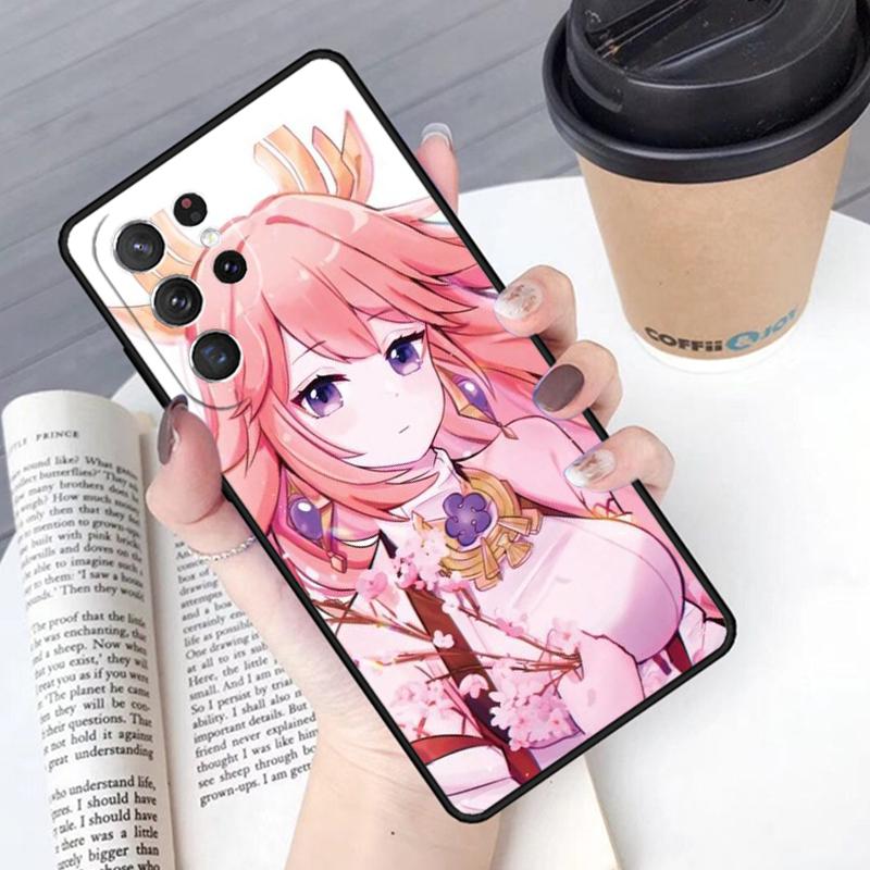 Genshin Yae Miko Phone Case Cover For Samsung Galaxy S24 S25 Ultra S21 S22 Ultra S10E Note 10 Plus Note 20 FE S23