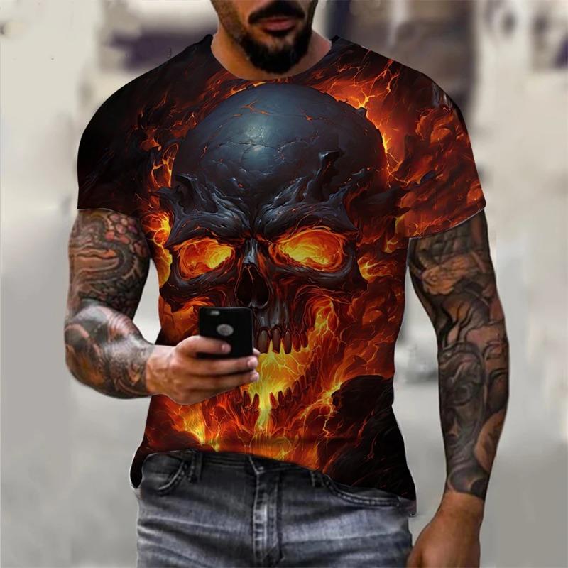 T-shirt Imprimé Crâne Vintage Été Homme Imprimé Diable Manches Courtes Mode Col O Street T-shirts Homme