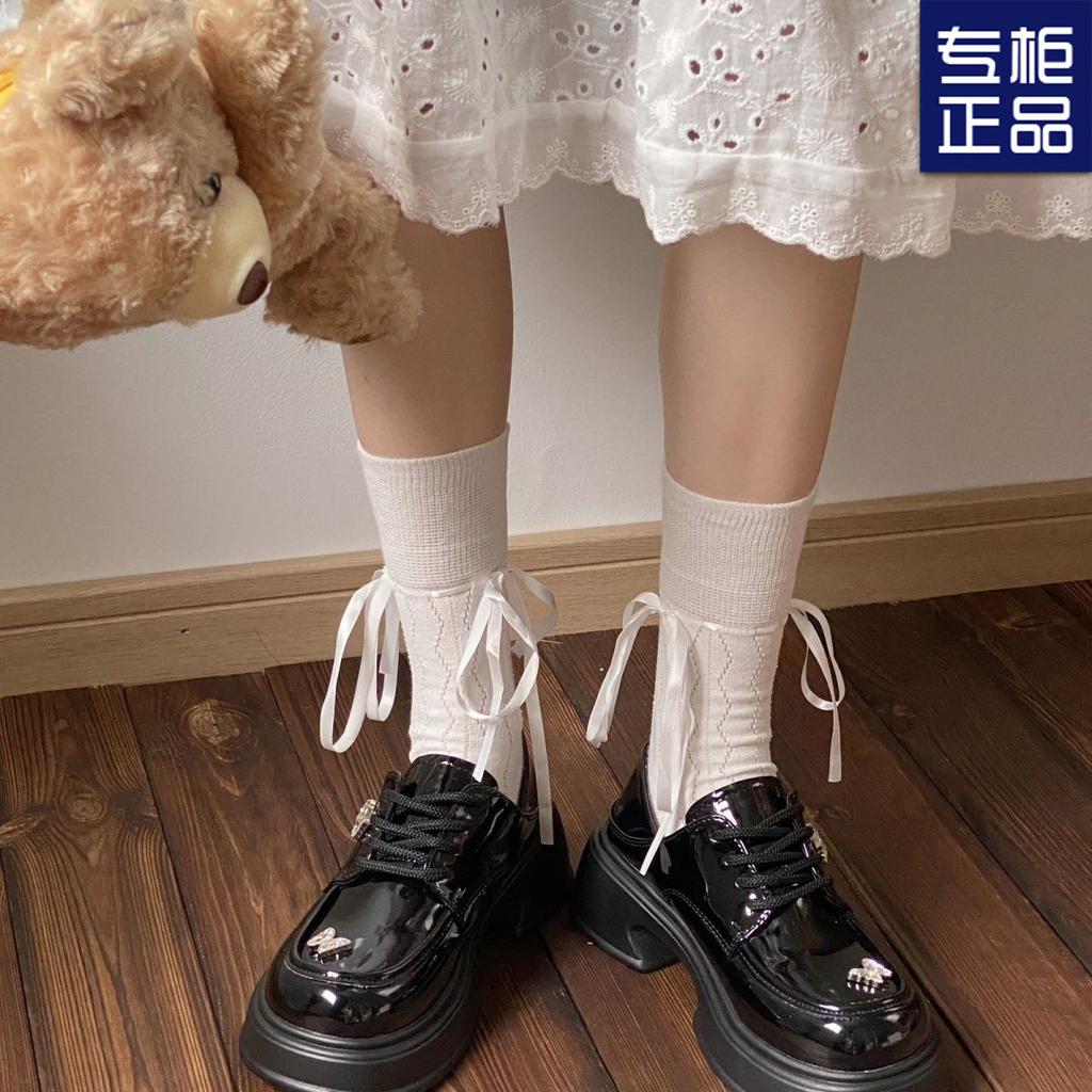 Butterfly Muffin Platform Lace-up Mary Jane British Style Retro Patent Leather Small Leather Shoes Women's 2025 Spring New Models