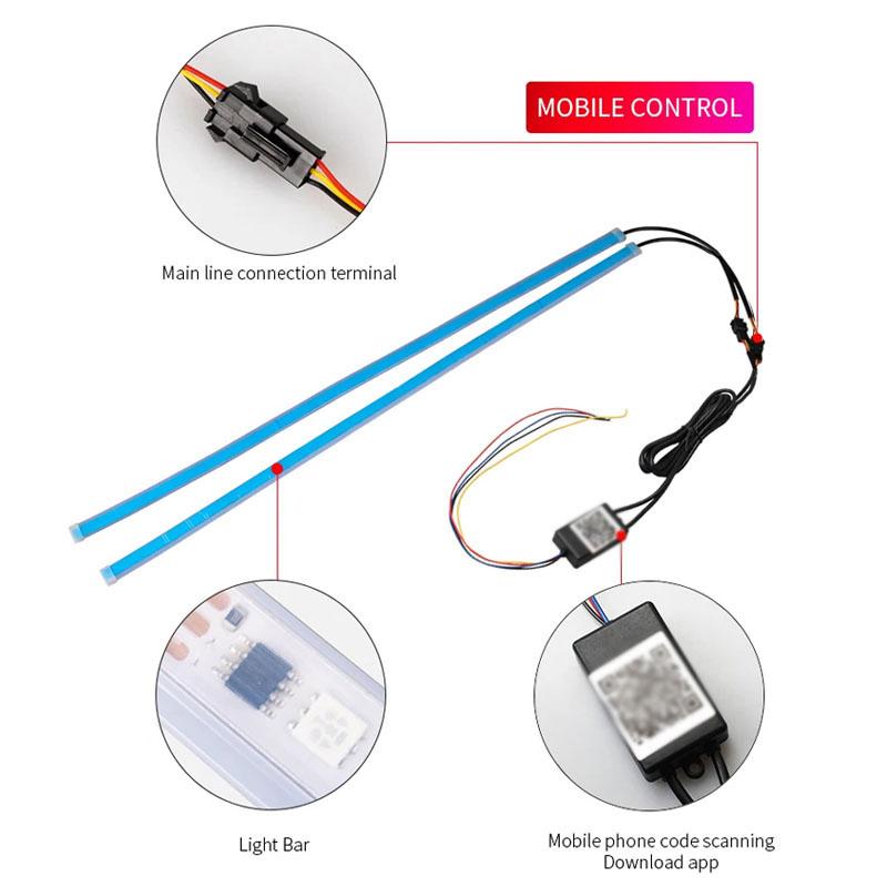2Pcs DRL Car LED Daytime Running Light APP Control Flexible Super Bright 12V RGB Flowing Turn Signal Headlight Decorative Lamp