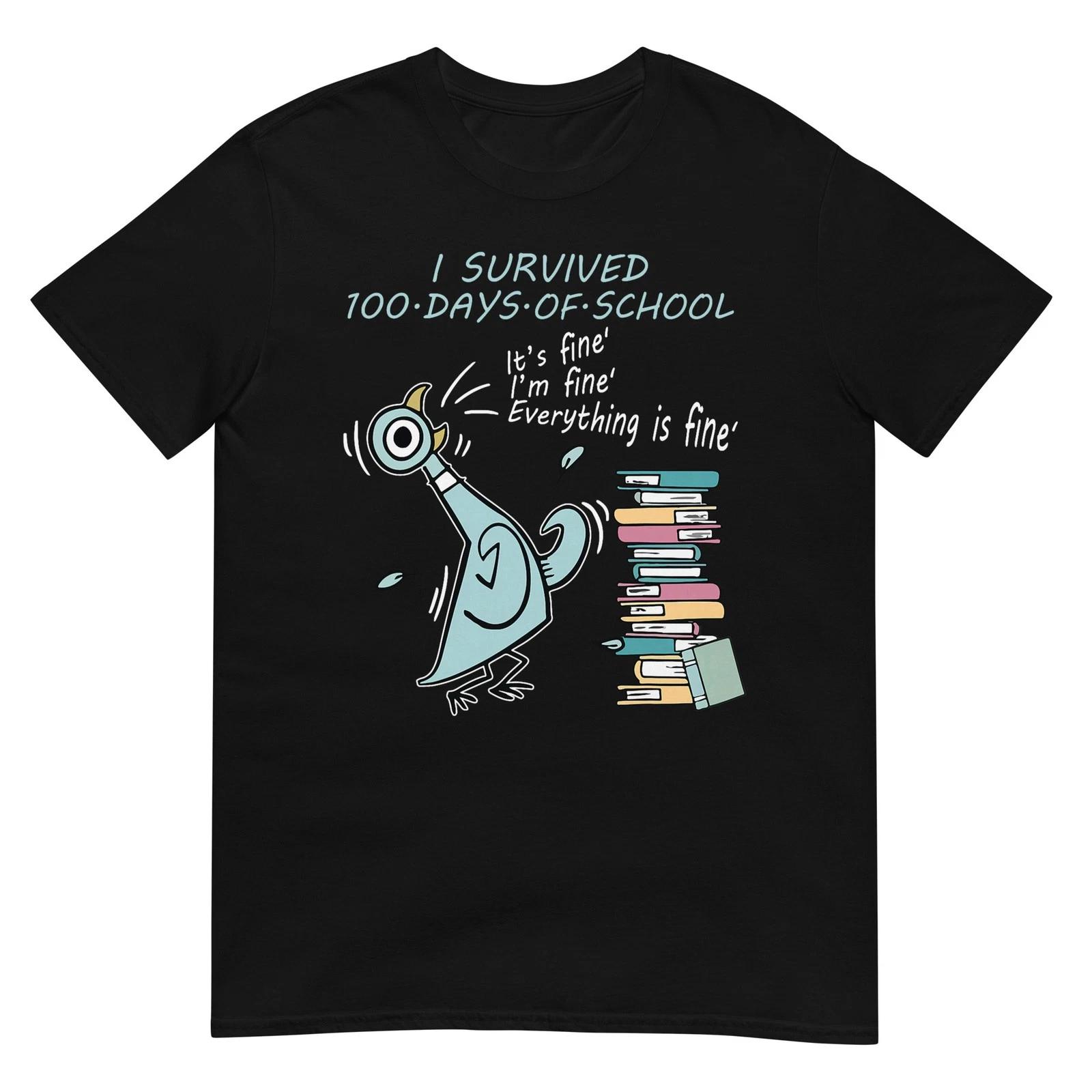 I Survived 100 Days of School Funny Pigeon 100th Day Teacher T-Shirt XL
