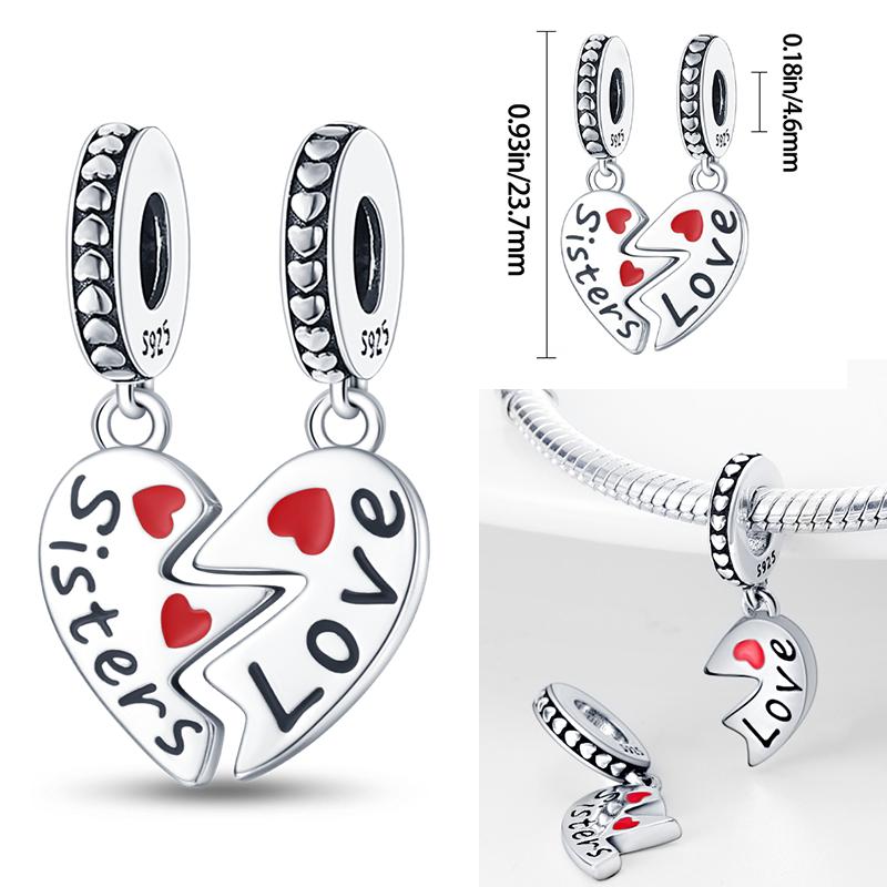 Copper 2 In 1 Charms Bead Love Heart Mother Daughter Lover Friend Pendant Fit Original Bangle Bracelet Diy Jewelry