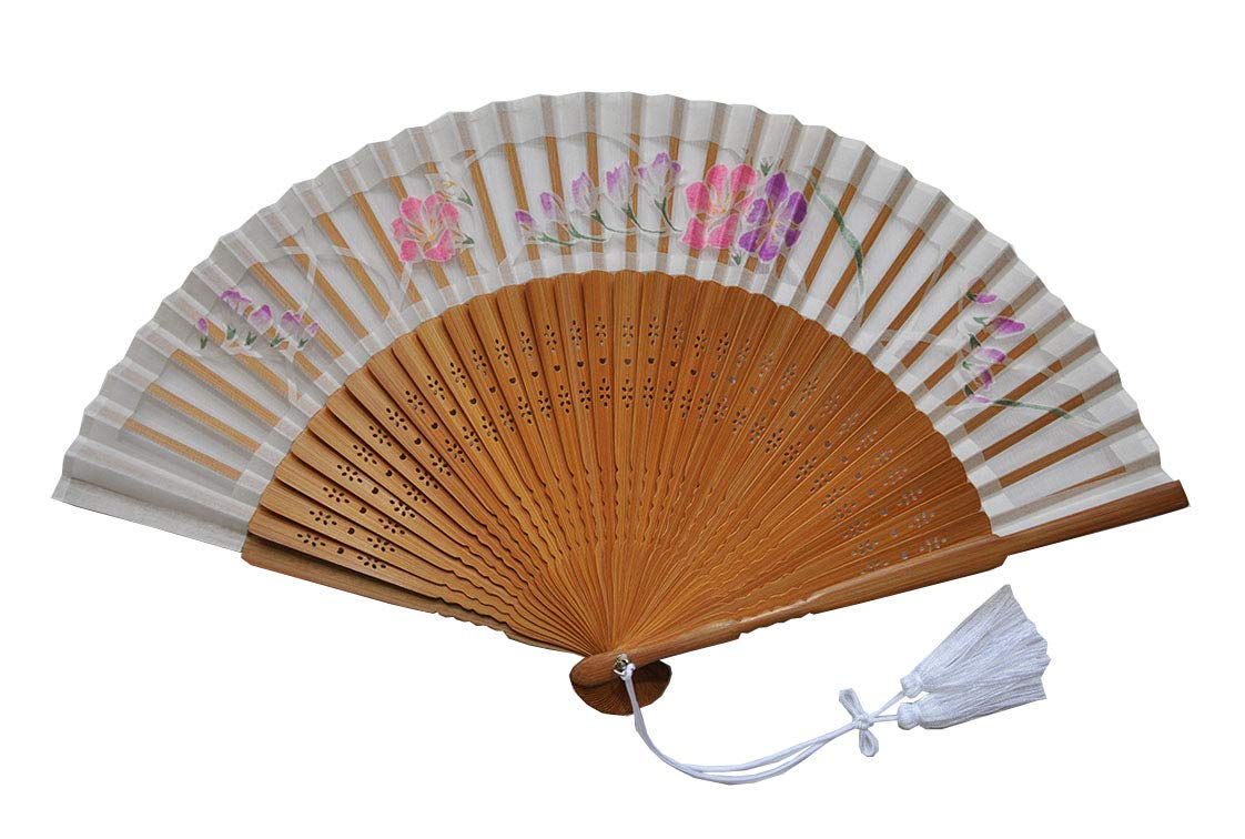 

Женский шелковый веер с вырезкой из бумаги, короткий веер, узор с фрезией, белый