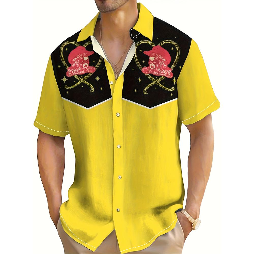 Sommermode Herren Casual Kurzarmhemden Western Cowboy Stil Bedruckte Herrenhemden Hip Hop Trend Übergroße Herren T-Shirts