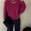 Women's V-Neck Halter Neck Pure Wool Sweater - Elegant Autumn/Winter Loose Knit Pullover