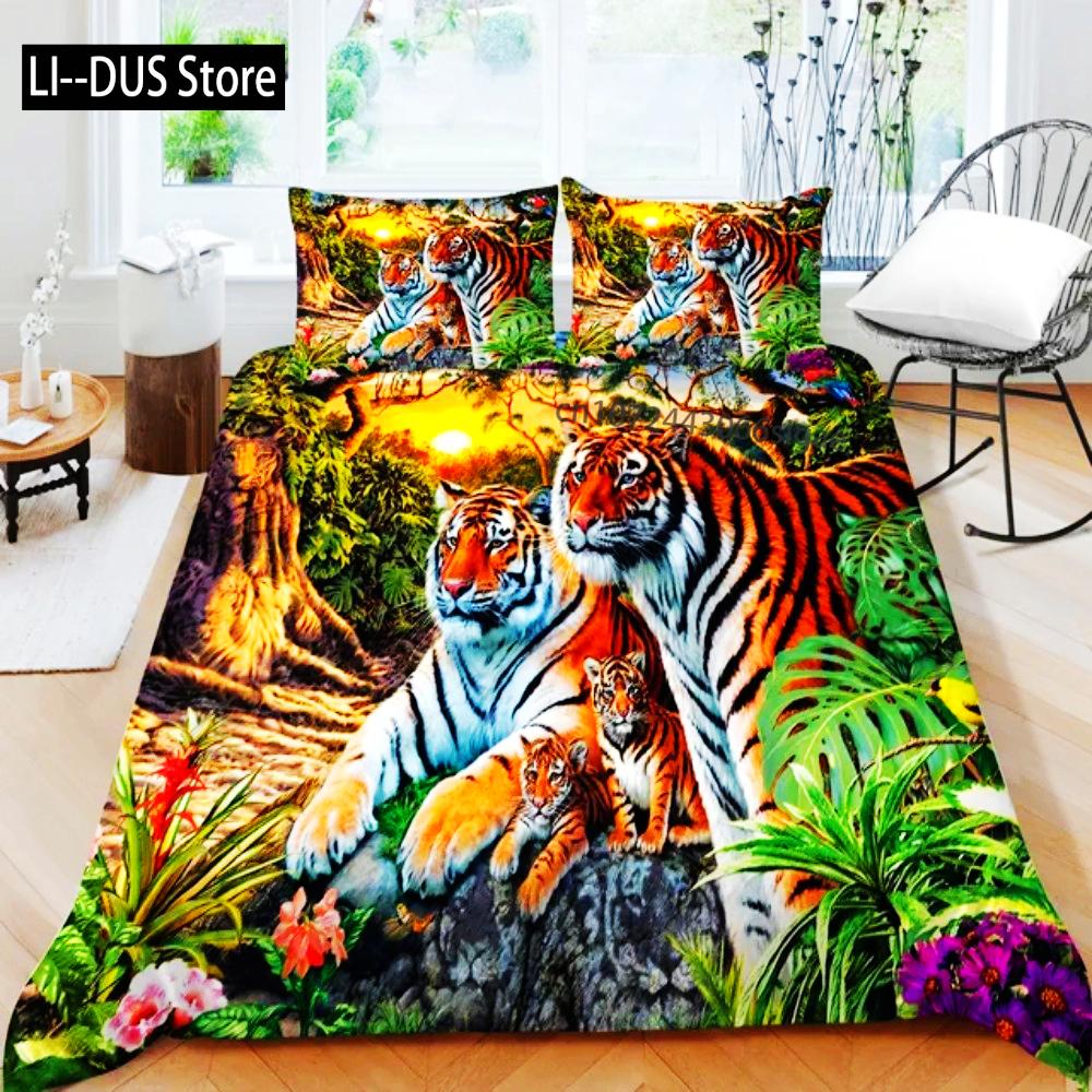 3D Animal Tigers Bedding Set 2/3PCS Soft Microfiber Queen King Twin Size Duvet Cover Set With Pillowcases Teens Boys Bed Linen