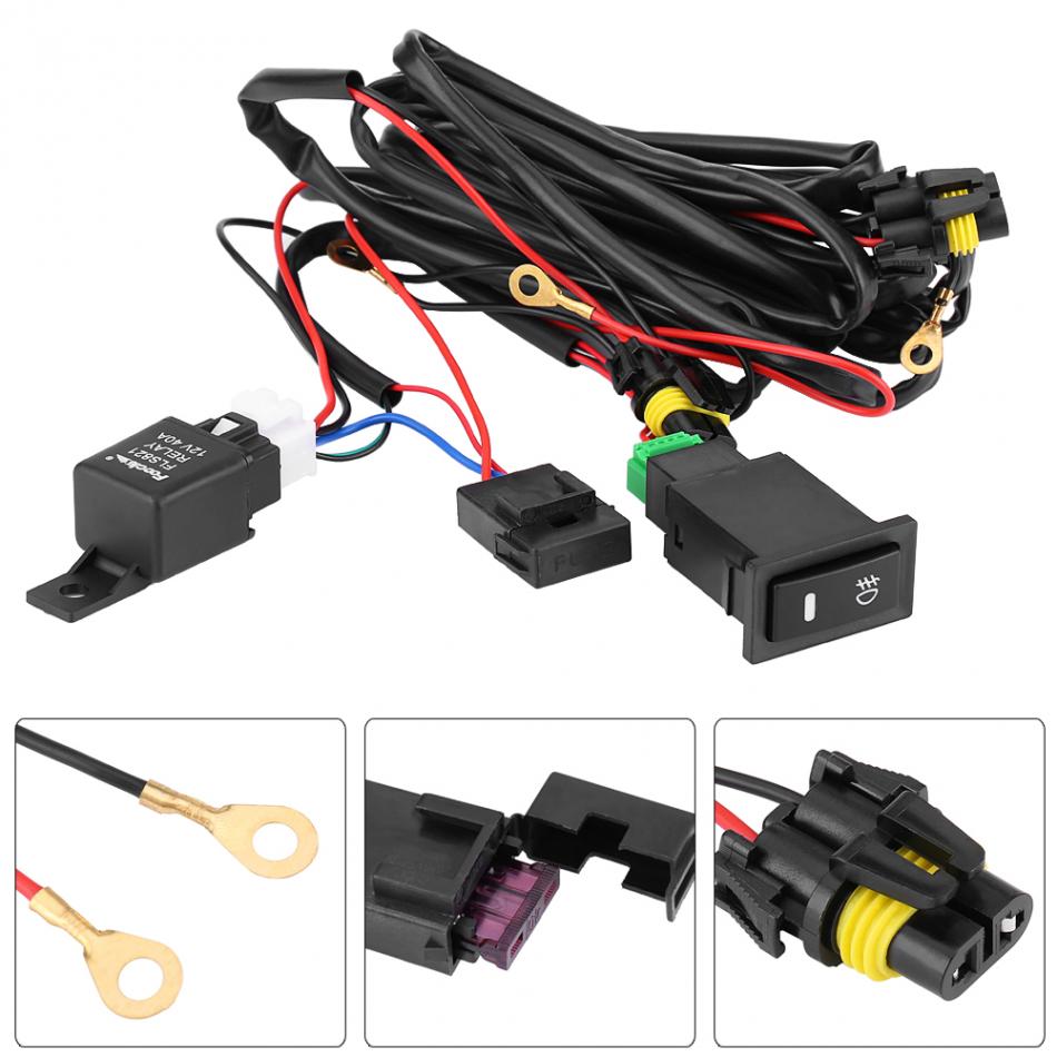 12V Car Fog Light Switch Wiring Kit LED Fog Light On/Off Switch Wiring Harness Fuse Relay Kit Car Accessories Wiring Harness