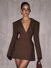 2025 Herbst Sexy Tiefer V-Ausschnitt Langarm Europäischer & Amerikanischer Stil Slim Fit Freizeitkleid