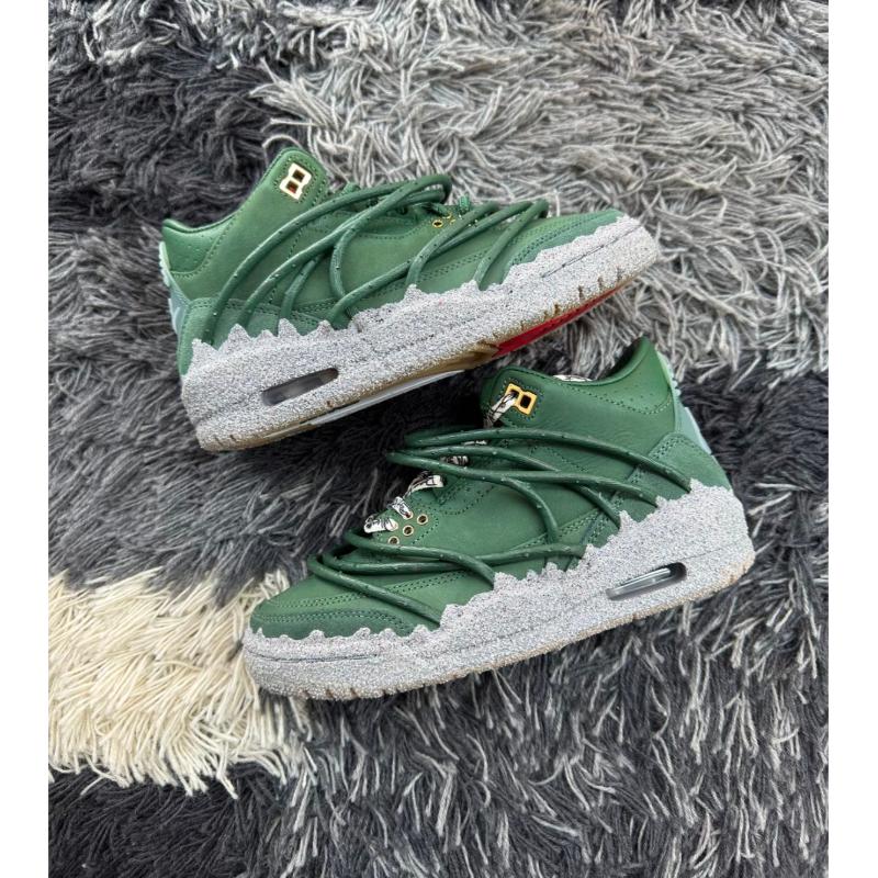 Teyana Taylor x Air Jordan 3 Concrete Rose Scarpe da Ginnastica Donna Nero Abete Gola Verde-Cemento Grigio-Rosso Fuoco IF3097-300