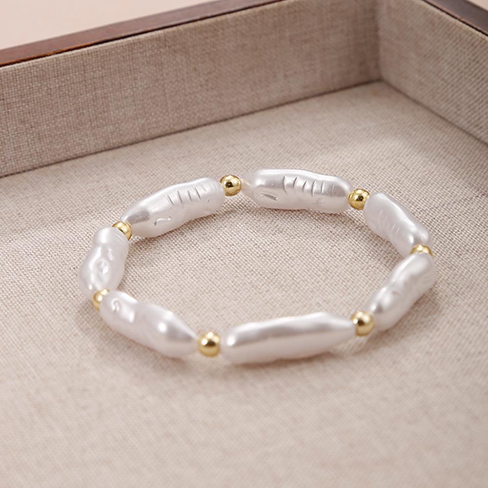 Elegant Blue & White Porcelain Gold Bead Bracelet with Faux Pearls and Layers