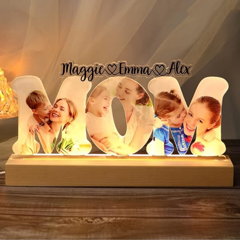 Amabery Custom Mom Photo Night Light Custom Photo Print Personalized Mom Acrylic LED PicturesLamp, Mother's Day Night Light Gift, Mom Grandma