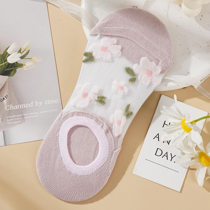 

Новые стильные носки для женщин, летние тонкие чулки с кристаллами и цветами, нескользящие, с силиконовой пяткой, невидимые носки one size