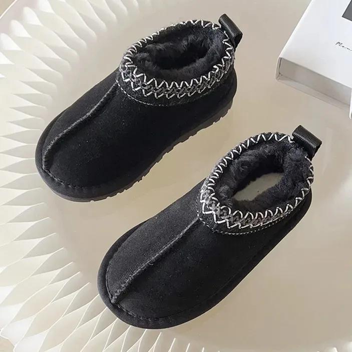 Winter Children Snow Boots 2027 New Design Baby Cow Suede Upper Warm Shoes With Thick Plush Boys Girls Toddler High-top Fur Boot