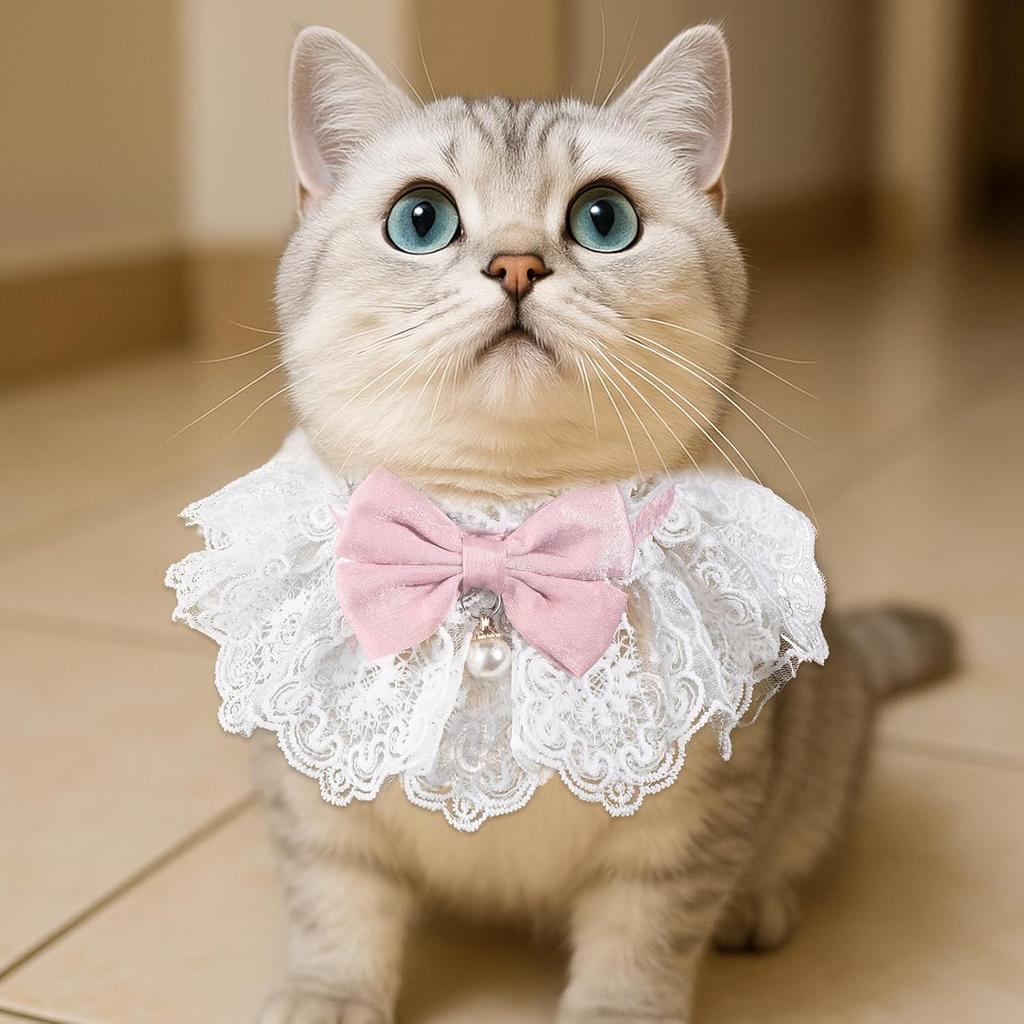 Cat Bow Collar, Breakaway Kitten Collar with Cute Bow Tie Girl Cat Collars Cats Princess Costumes Pink Outfit for Kitty and Some Puppies Birthday