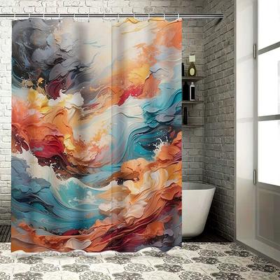 Modern Art Print Shower Curtain Vibrant Colors Fluid Design for Bathroom Decorations.