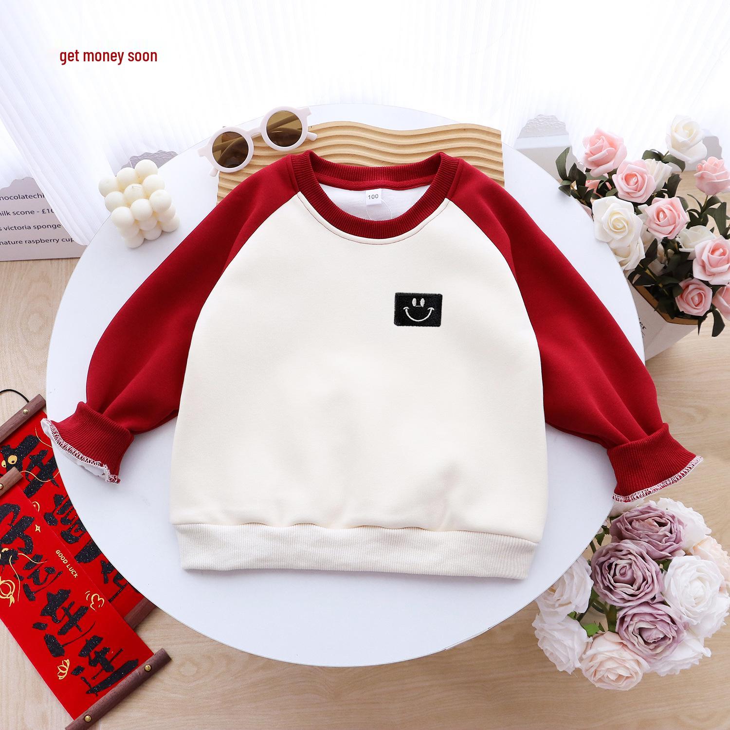 2025 Autumn/Winter Minimalist Family Sweatshirts: Heart Smiley Design for Mother & Child, Mother-Daughter/Son Plus Velvet 140cm