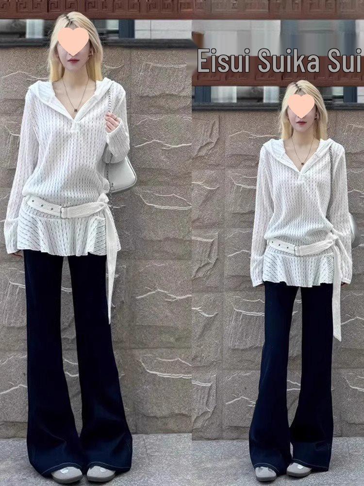 

Women s White Lace Hollow-Out Hooded Mid-Length Shirt - Spring 2025 Collection XL (recommended 115-130 jin)