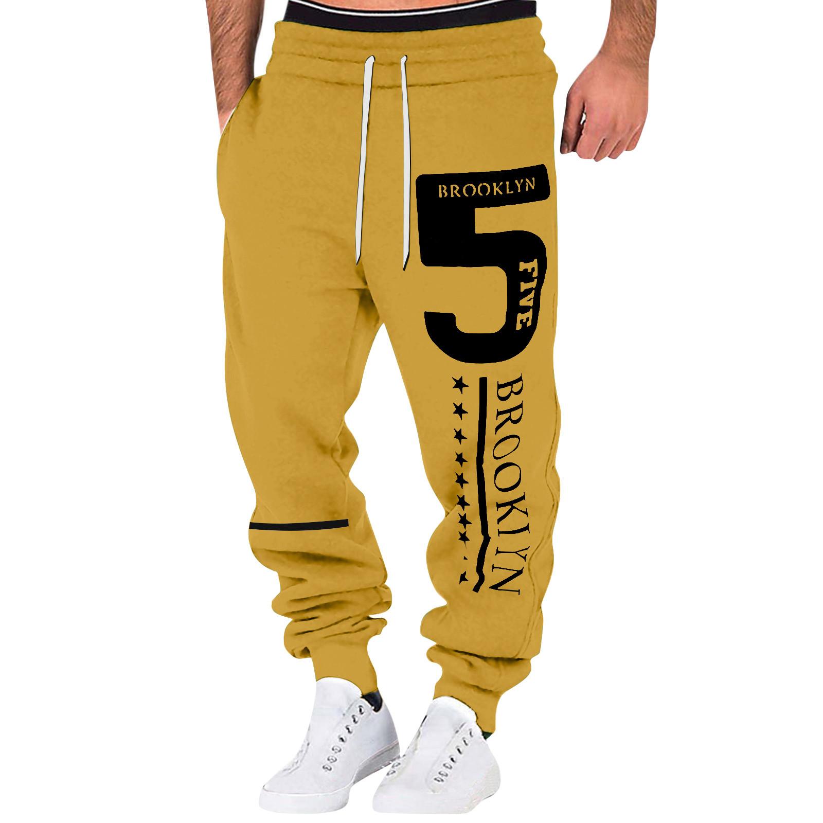 

Чоловічі модні штани з літерами з цифрами. Повсякденні штани. Спортивні штани XL жовтий