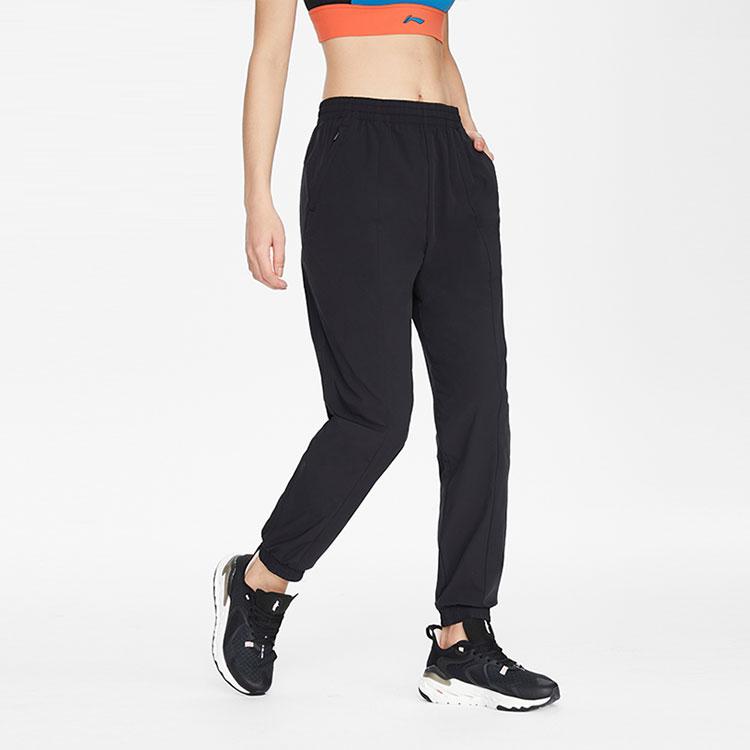 Li Ning Quick-Drying Tapered Woven Sports Pants Women Bottoms Black AYKS372-1