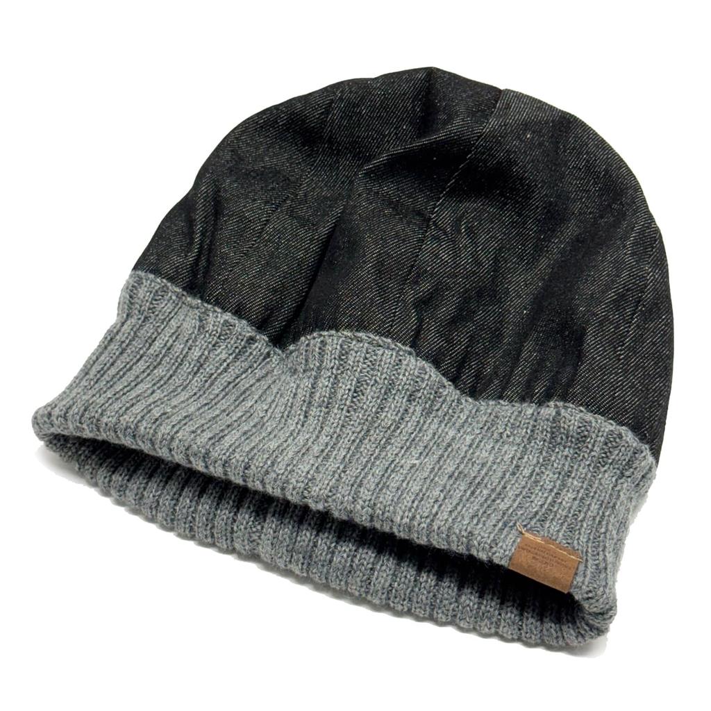 Ruben DENIM RIB ROLL WATCH Denim Rib Roll Watch Roll Cap Rib Knit Cap Short Watch Free Size Black Fleece-Lined Fisherman's