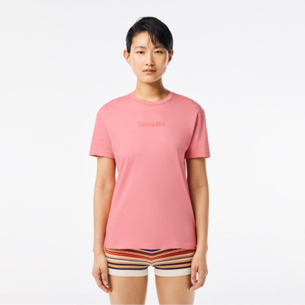 

LACOSTE Женская футболка с коротким рукавом и логотипом Puff [Salmon Pink]