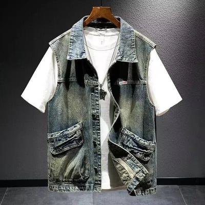 Gilet Retrò da Motociclista da Uomo per Primavera e Autunno Giacca di Jeans da Motociclista