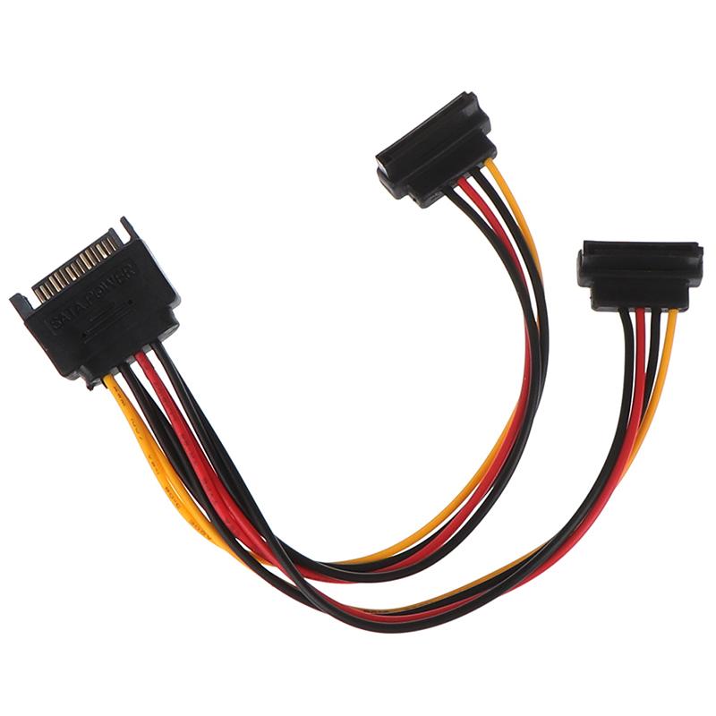 90 Degree Sata 15-Pin Male To 2 X 15P Female Y Splitter Adapter Power Cable